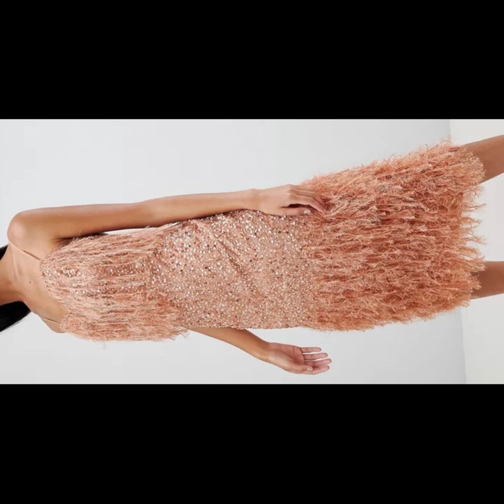 ASOS DESIGN faux feather trim sequin midi dress